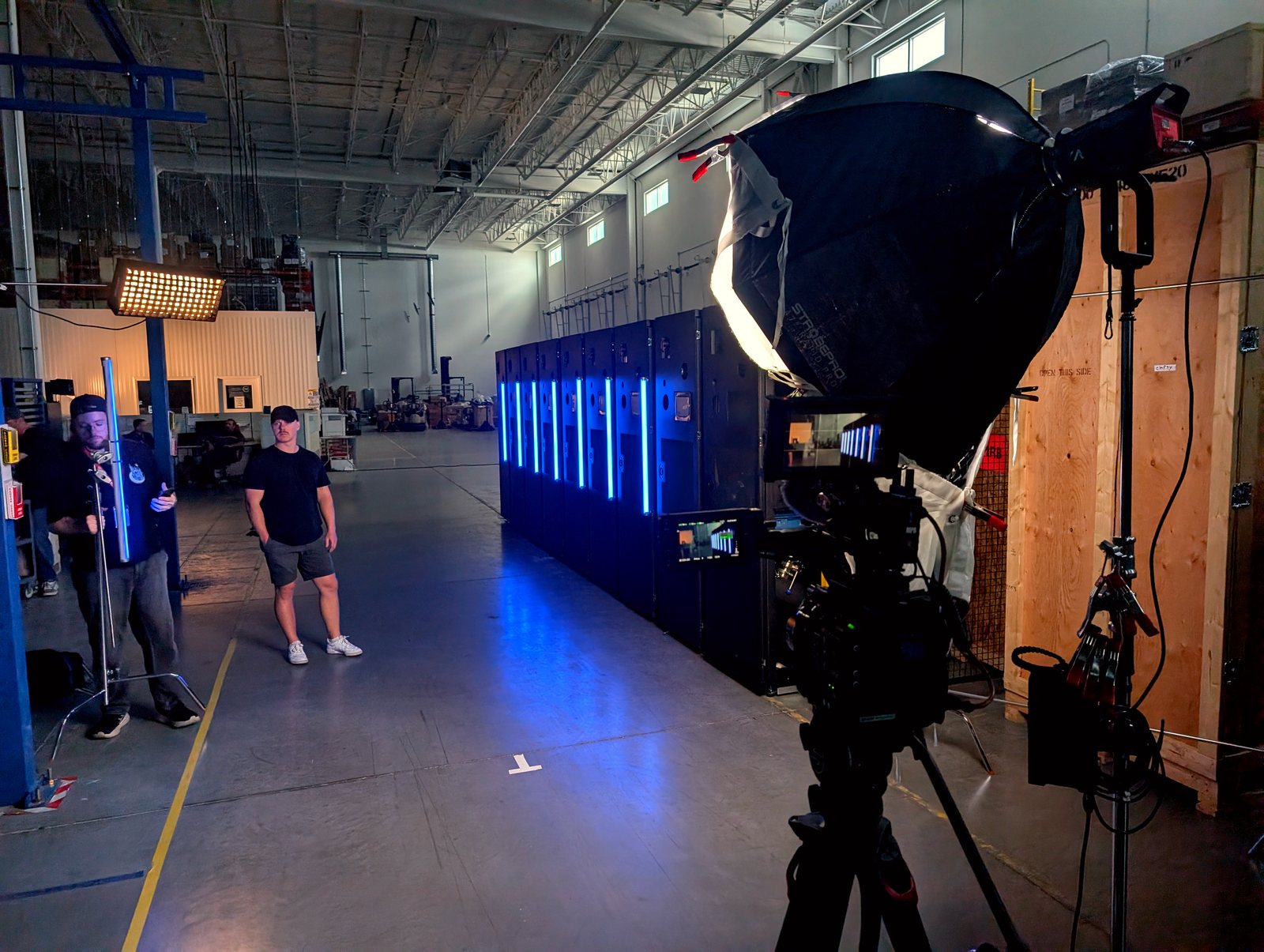 Behind the scenes building the lit set and camera for the CEO's interview, CoolIT Calgary