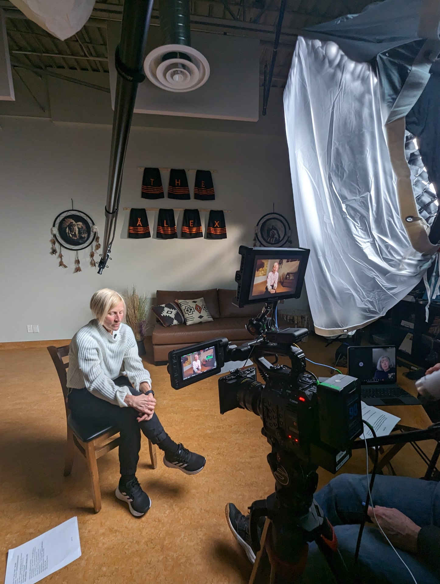 Documentary interview at The Alex with a Canon C500 and lighting setup