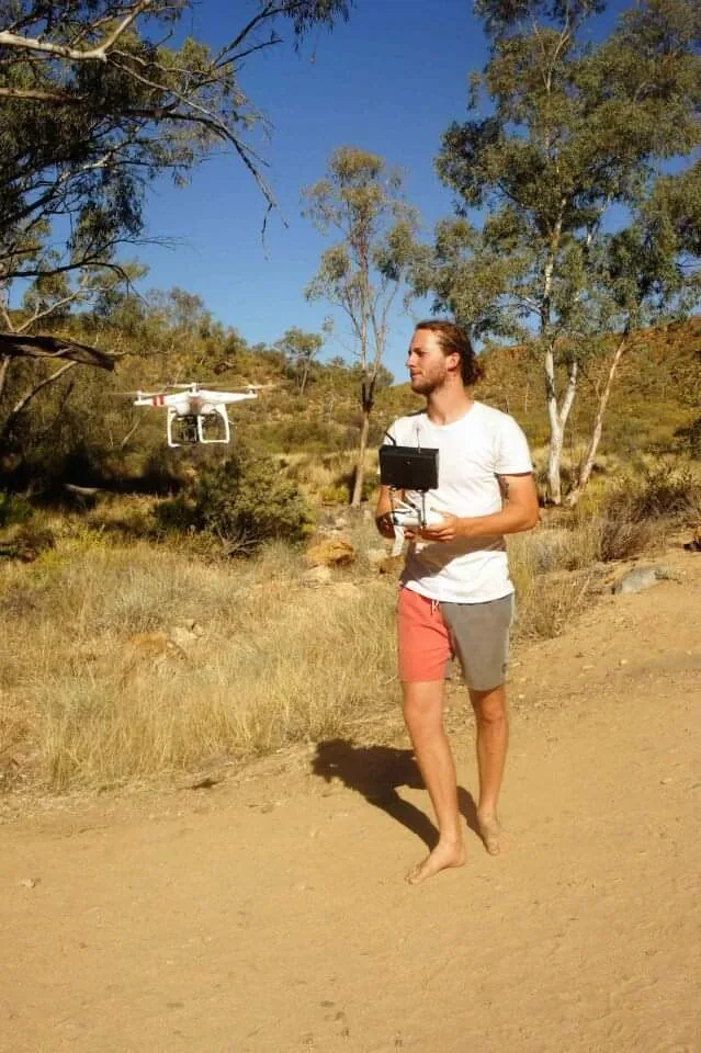 David Copithorne flying a DJI Phantom 2 with Zenmuse GoPro rig, Alice Springs, Australia