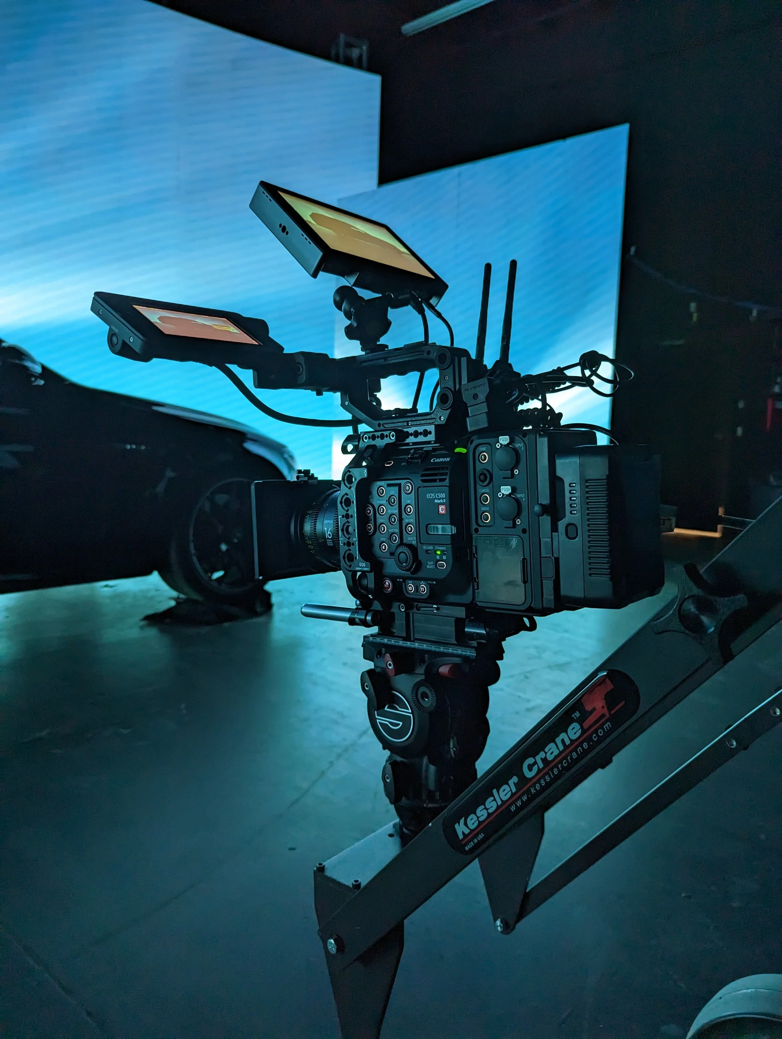 Canon C500 MKII on Kessler crane in LED volume studio