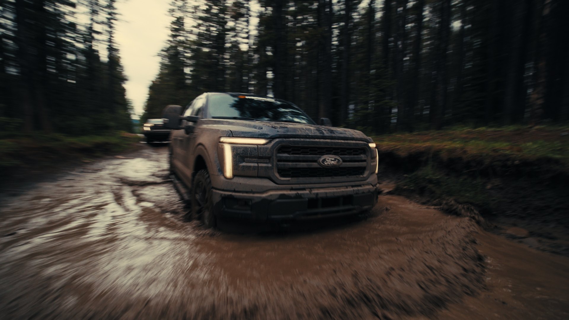 F-150 through a forest puddle — Hankook MT2 frame