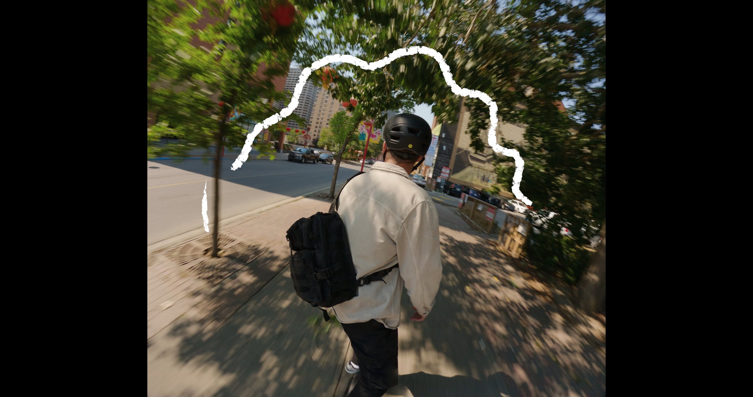 Onewheel commercial frame — low angle GoPro riding sequence, hub-level perspective