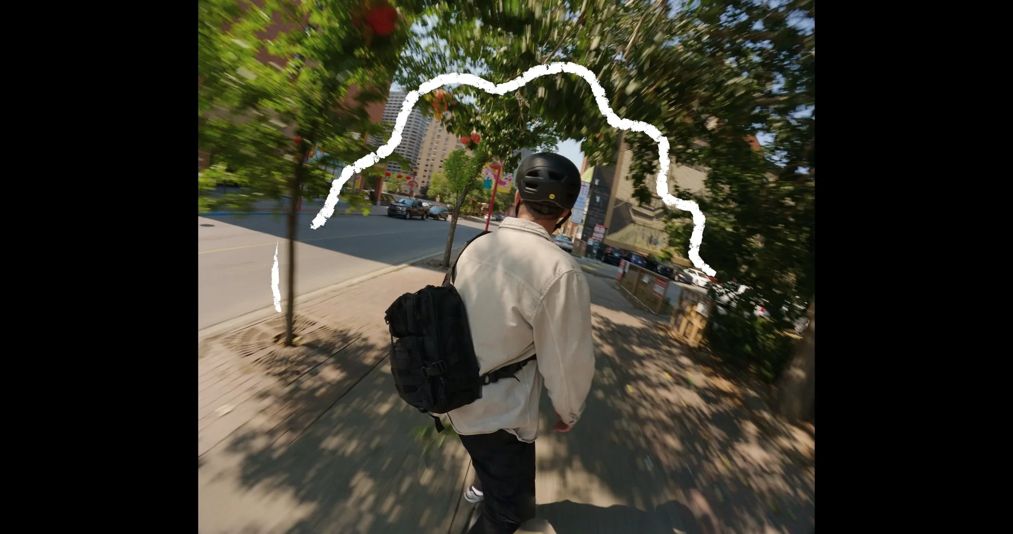 Onewheel commercial frame — low angle GoPro riding sequence, hub-level perspective