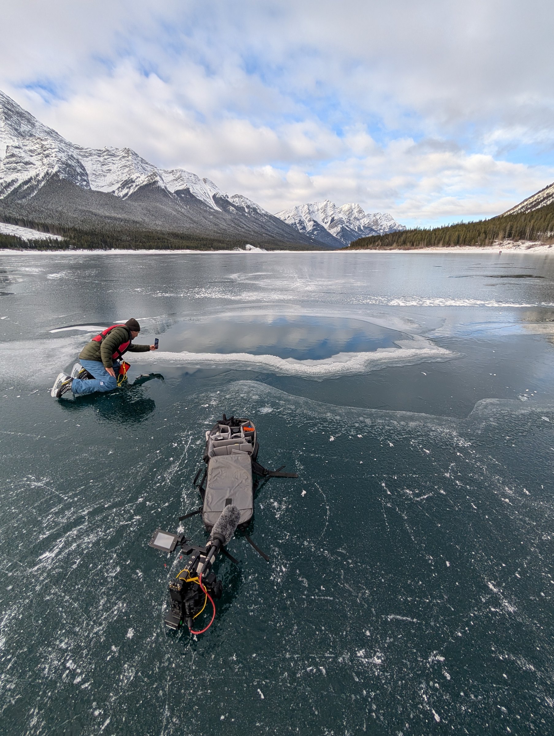 Canon C500 MKII on the ice next to an open water hole — Wild Ice BTS